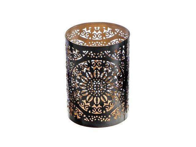 Bougeoir en fer découpé mandala bronze