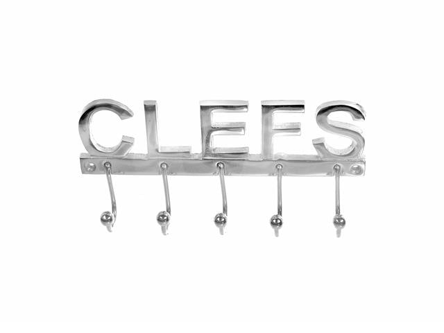 Porte-clés mural "CLEFS" argent 9 po x 5 po