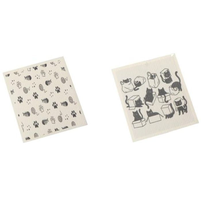 Lavette suédoise 8 po x 7 po Chat (paquet de 2)