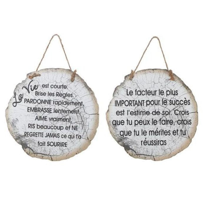 Plaque à suspendre 12 po bûche avec une citation modèles