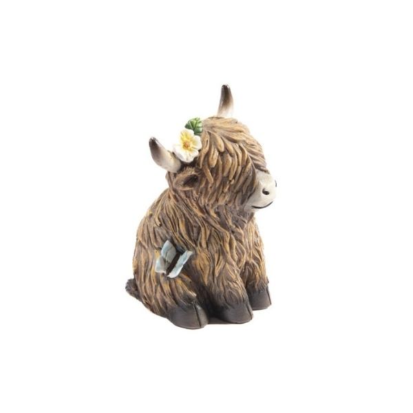 Vache Highland décorative 3,3 po x 3,1 po x 4,5 po assise en résine