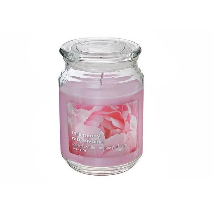 Chandelle pot en vitre 18 oz rose pivoine