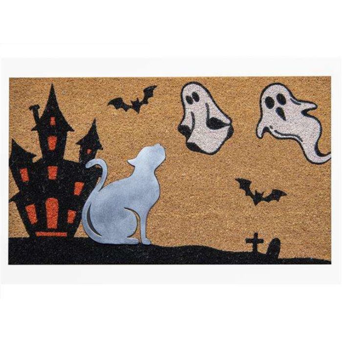 Tapis d'entrée en coco 28,7 po x 16,9 po fantômes et chat