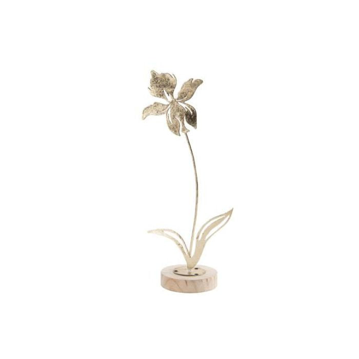 Fleur décorative en bois et métal or 5,5 po x 3,5 po x 13,4 po iris