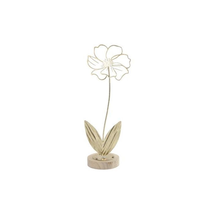 Fleur décorative en bois et métal or 4,9 po x 3,5 po x 13,2 po marguerite