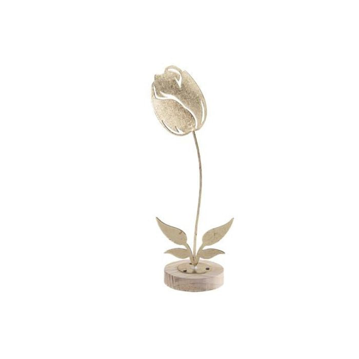 Fleur décorative en bois et métal or 4,5 po x 3,5 po x 13 po tulipe