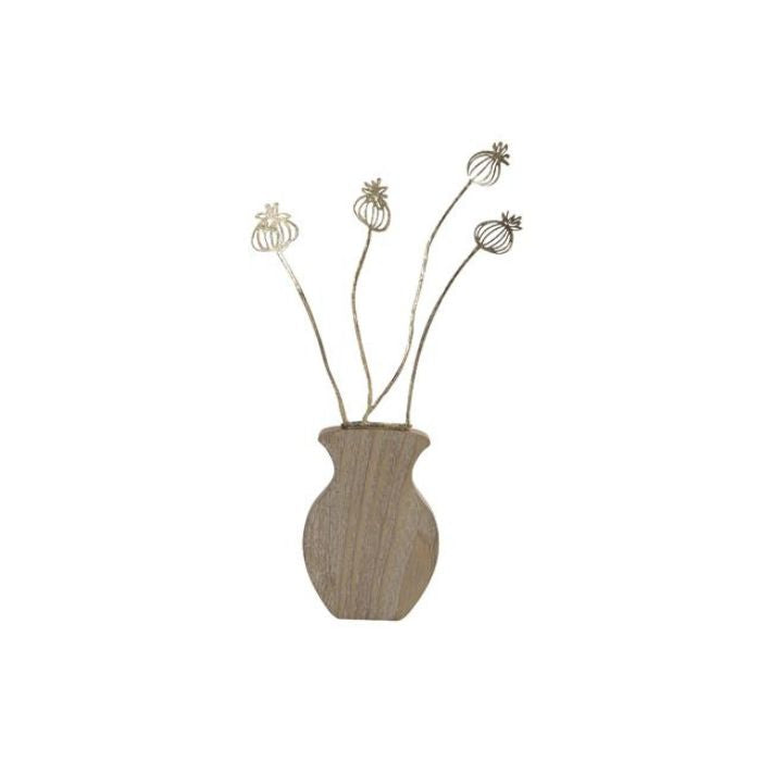 Fleur décorative en bois et métal or 7,7 po x 1 po x 14,8 po graines de pavot