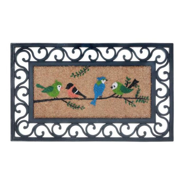 Tapis d'entrée en coco et caoutchouc 18 po x 30 po Oiseau sur une branche