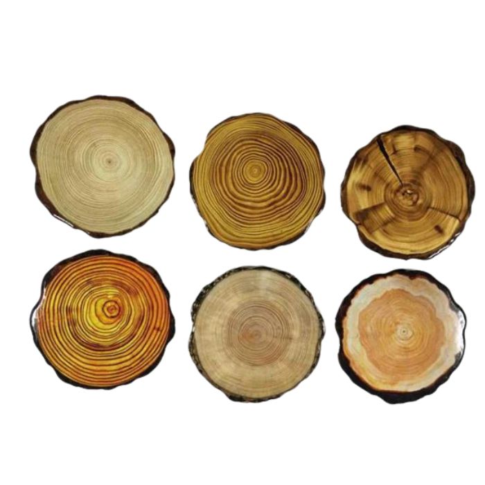 Sous-verre rond en céramique rondin de bois (paquet de 4)