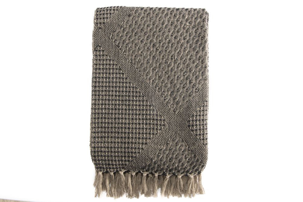 Jeté 50 po x 60 po en coton beige et noir