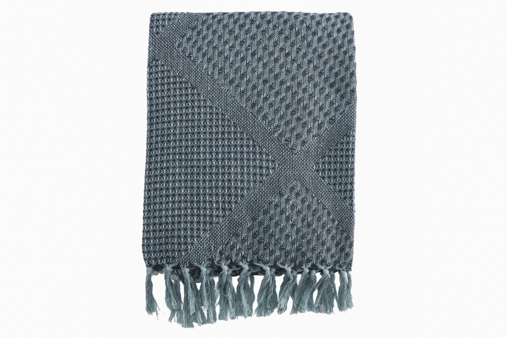 Jeté 50 po x 60 po en coton bleu et marine
