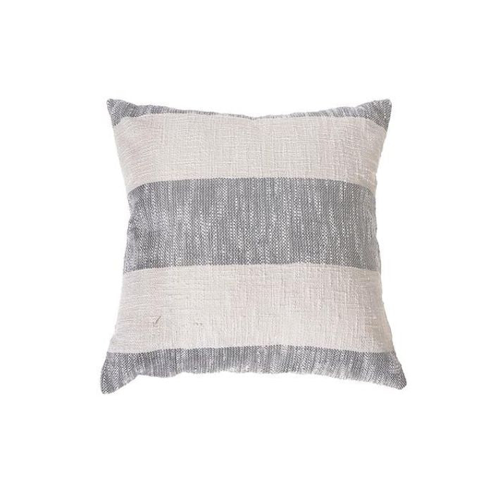 Coussin 18 po x 18 po en coton ligné gris et blanc