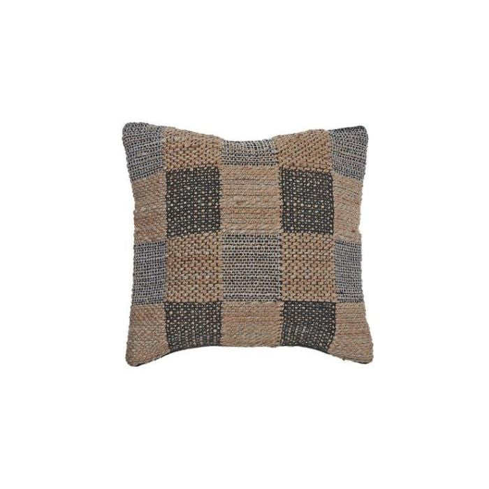 Coussin 18 po x 18 po en jute de coton tissé carrelé