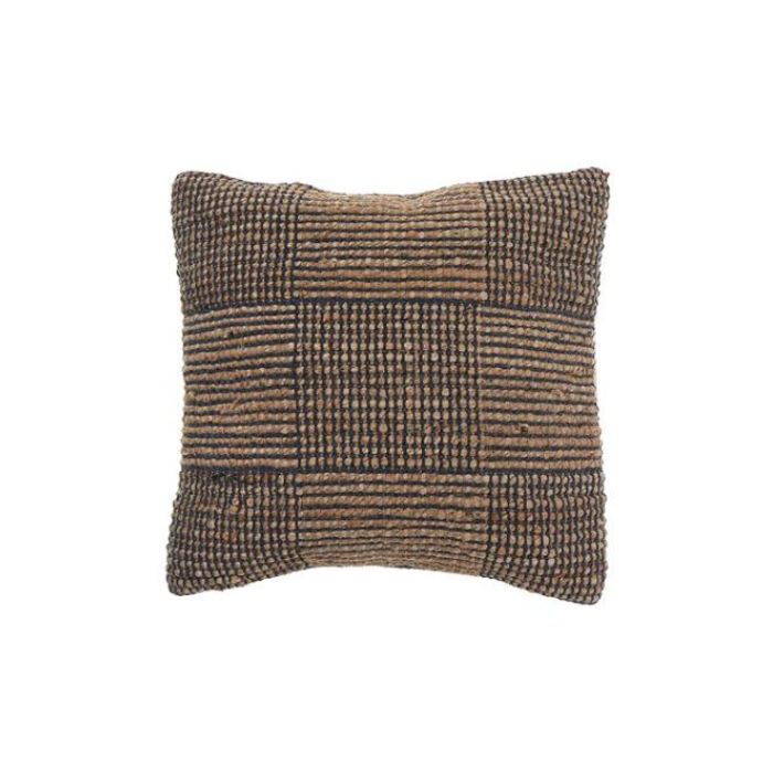 Coussin 18 po x 18 po en jute de coton tissé carrelé plaid