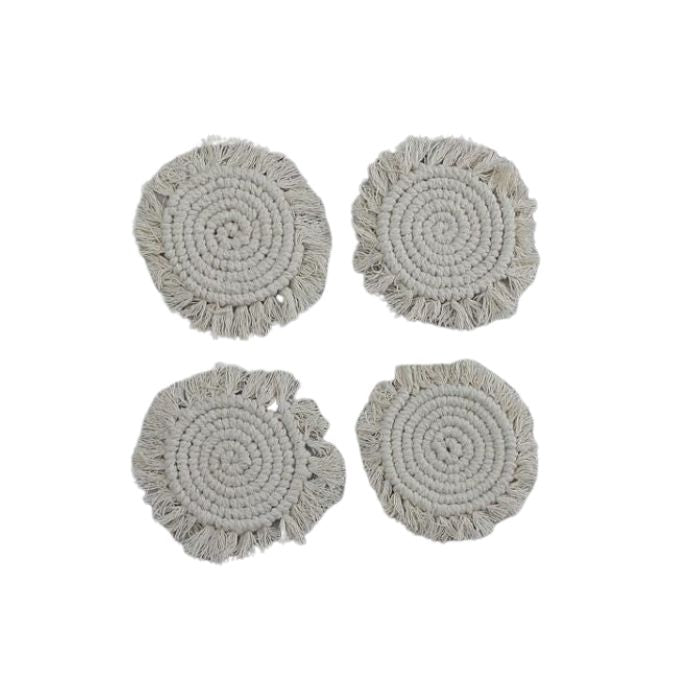 Sous-verre rond en macramé 4 po x 4 po (paquet de 4)