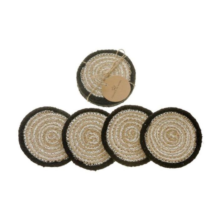 Sous-verre rond tressé 4 po x 4 po beige et noir (paquet de 4)