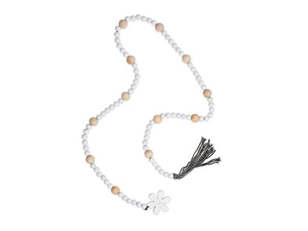 Guirlande de billes 65 po avec gland boho fleur blanche et naturel