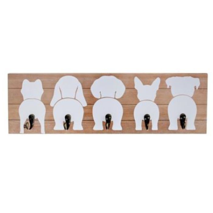 Plaque murale 23 po x 1,8 po x 8 po chiens avec 5 crochets