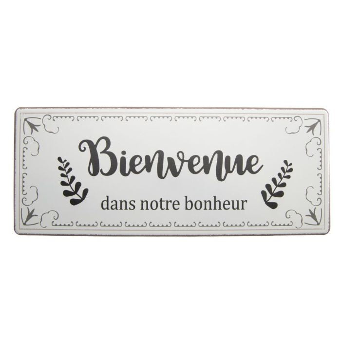 Plaque en métal 7,9 po x 19,7 po Bienvenue dans notre bonheur