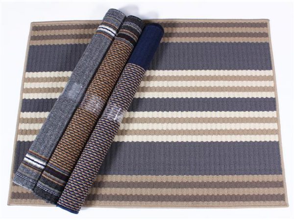 Tapis 24 po x 36 po ligné brun bleu et beige