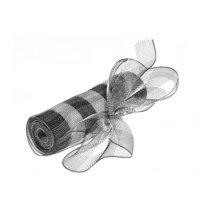 Ruban décoratif en tulle 10 po x 15 pi carreaux Buffalo blanc et noir