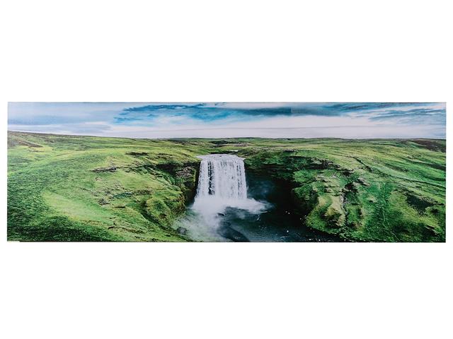 Tableau 18 po x 55 po montagne verte et chute d'eau