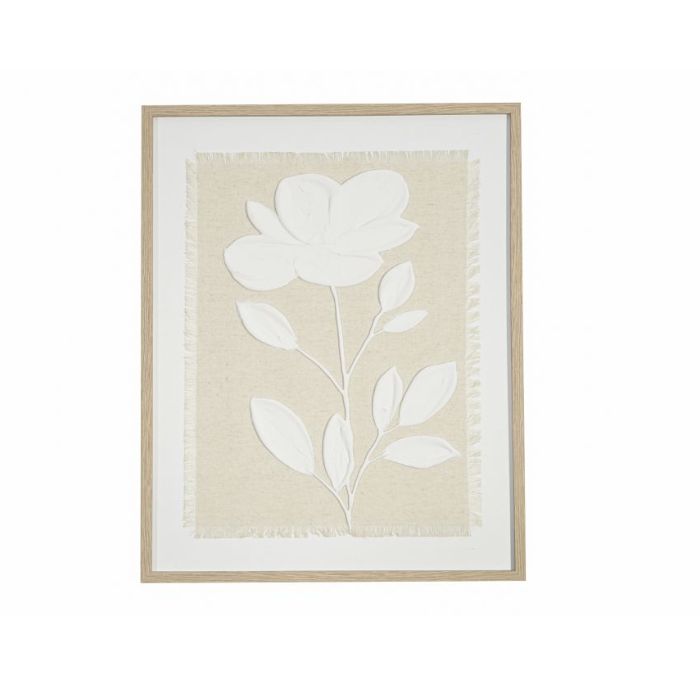 Tableau 15,75 po x 19,7 po fond lin avec fleur blanche