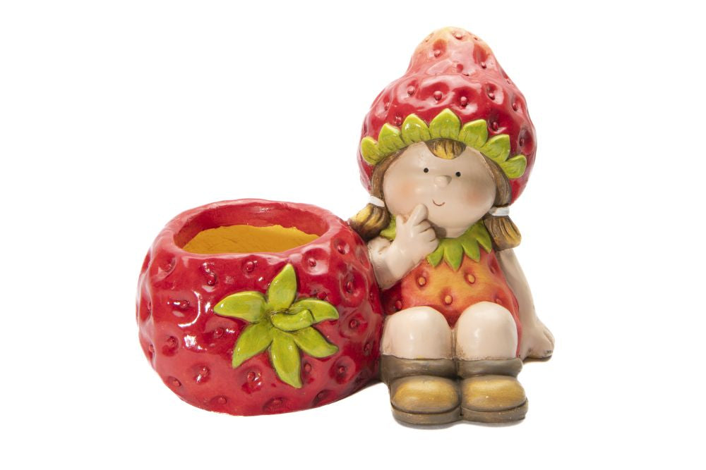 Cache-pot fille avec fraise 13,8 po x 9,5 po x 11,5 po