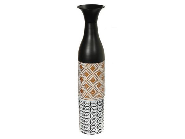 Vase en métal 24 po noir avec losange orange et brun