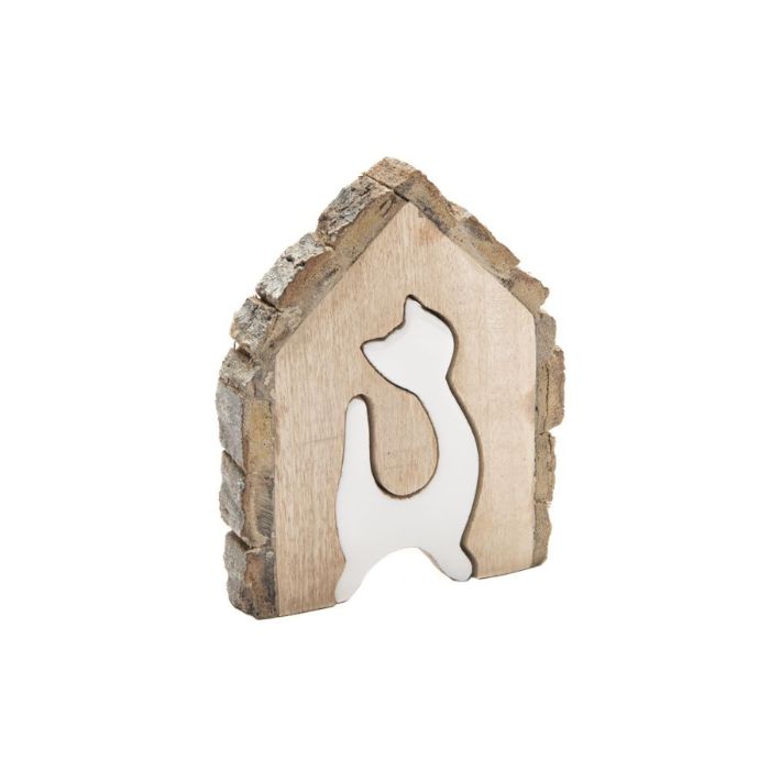 Chat blanc inséré dans une plaque de bois 5,9 po x 4,7 po x 1 po
