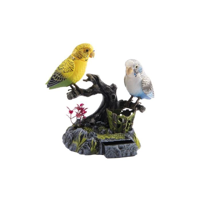 Oiseau activé par la voix 10,6 po x 7,5 po x 7,3 po Perruches jaune et blanc
