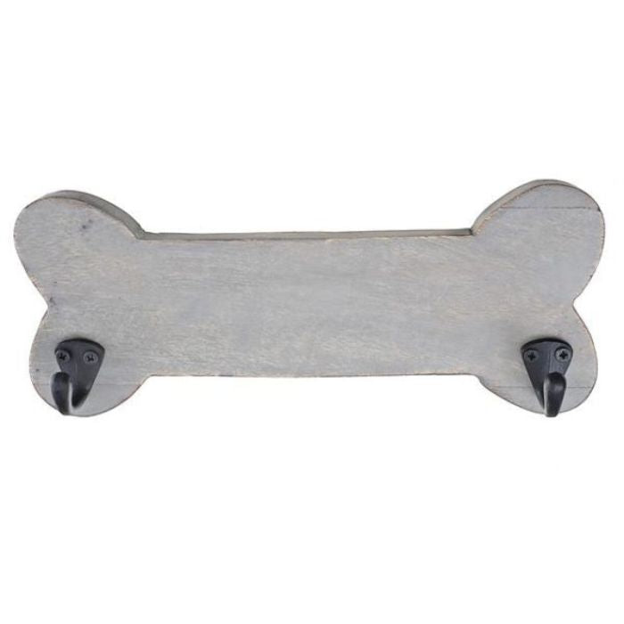 Plaque en forme d'os en bois gris 12 po x 2,5 po x 4,75 po avec 2 crochets