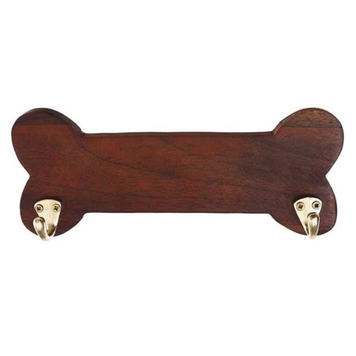 Plaque en forme d'os en bois acajou 12 po x 2,5 po x 4,75 po avec 2 crochets