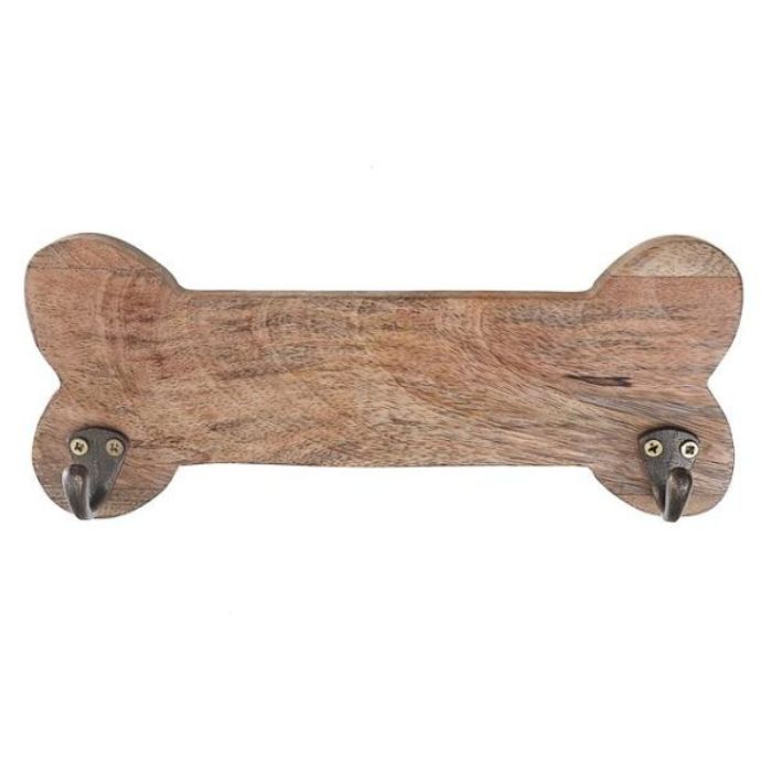 Plaque en forme d'os en bois naturel 12 po x 2,5 po x 4,75 po avec 2 crochets