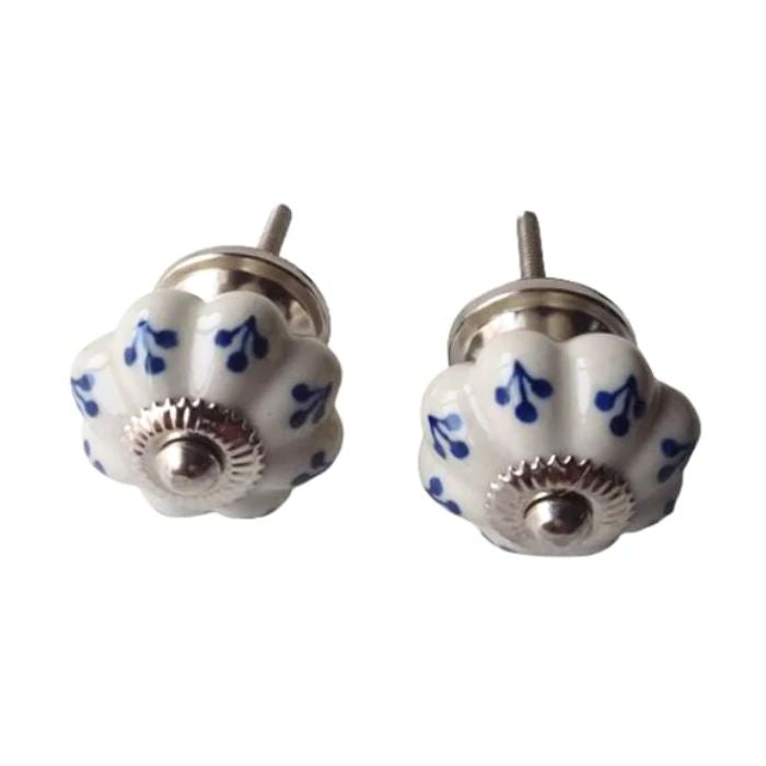 Poignée d'armoire en céramique 1,75 po blanche avec motif bleu (paquet de 2)