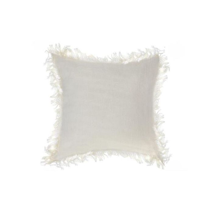 Coussin 18 po x 18 po Chloé bordure et frange ivoire