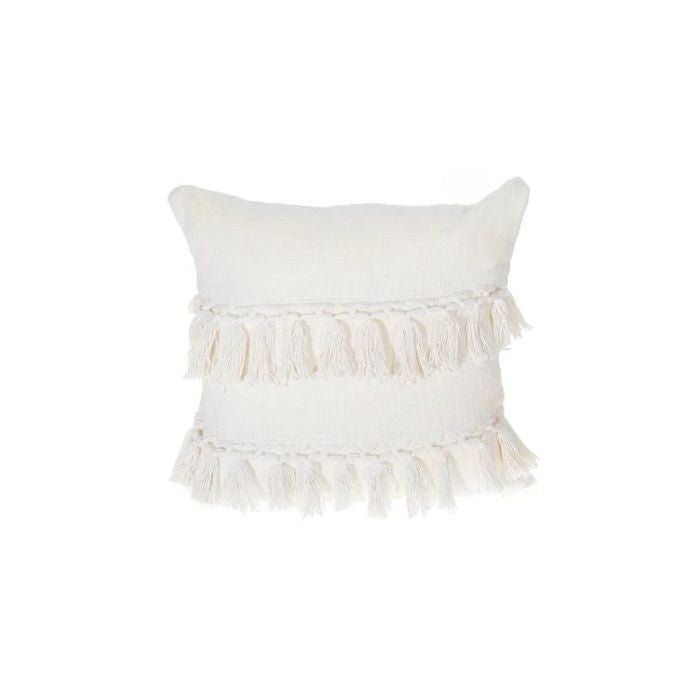 Coussin 18 po x 18 po Emma avec glands ivoire