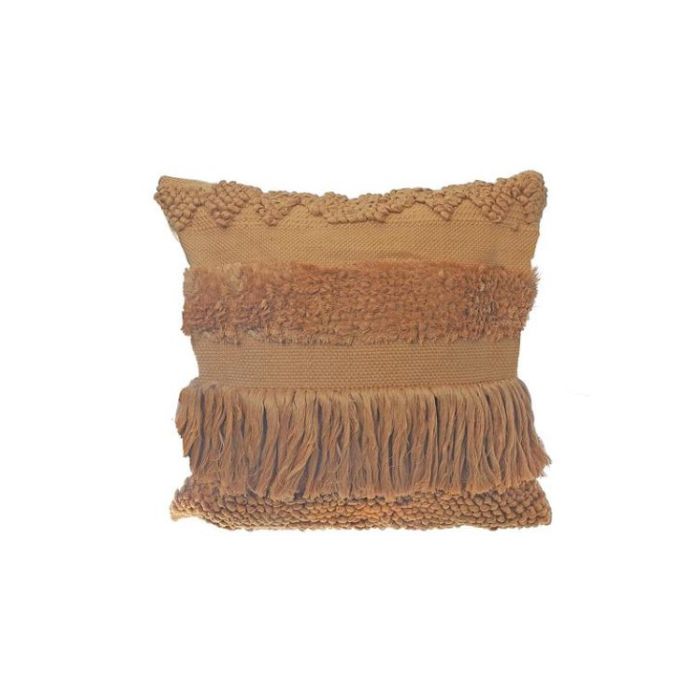 Coussin 20 po x 20 po avec franges brun chameau