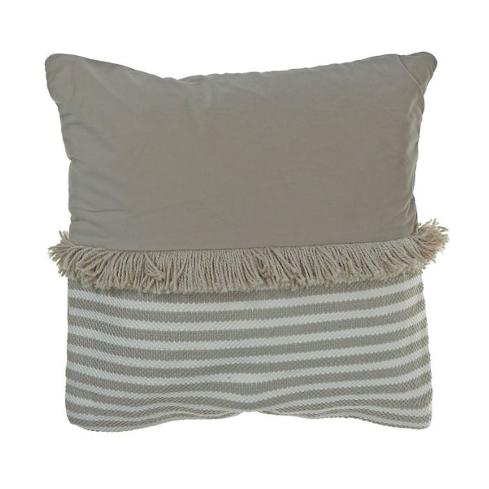Coussin 18 po x 18 po rayé avec frange beige