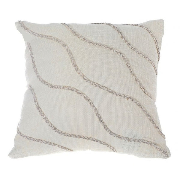 Coussin 18 po x 18 po en coton ivoire avec motif ligné beige boho