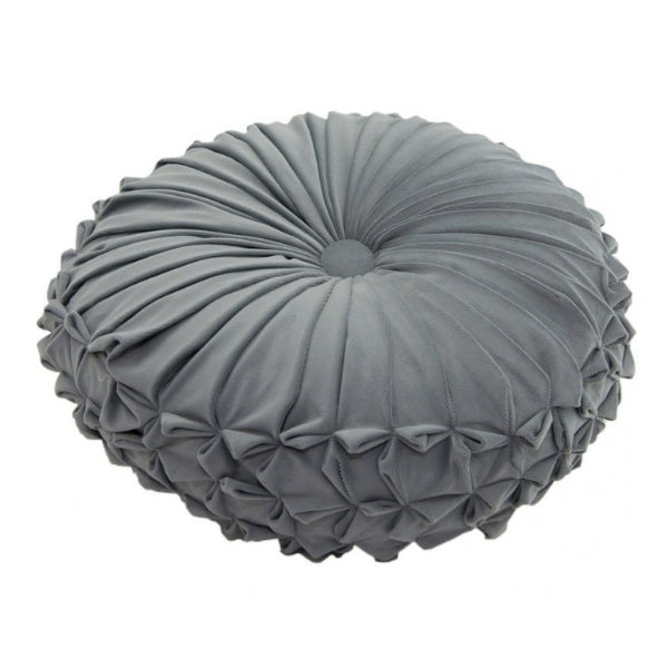 Coussin rond 16 po en velours gris