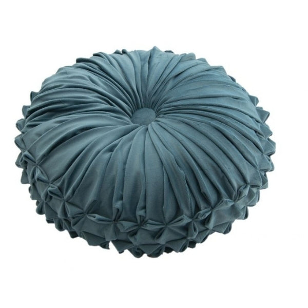 Coussin rond 16 po en velours sarcelle