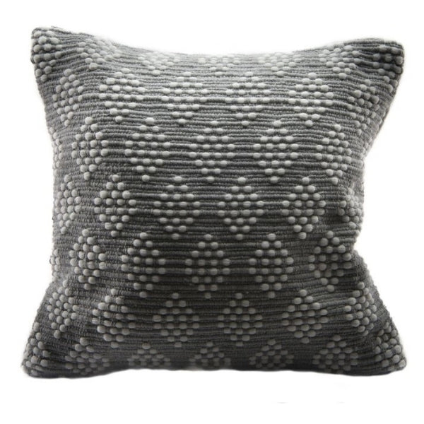 Coussin 18 po x 18 po en coton tissé gris avec motif de diamants