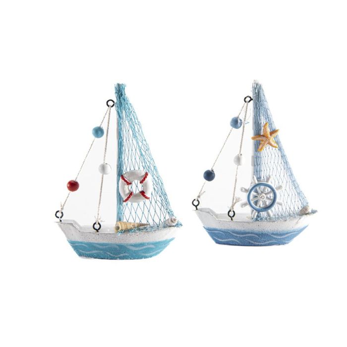 Bateau à voile en bois 4 po x 1 po x 5,5 po bleu