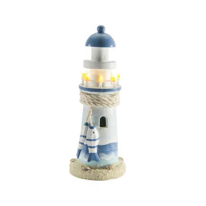 Phare en bois bleu DEL