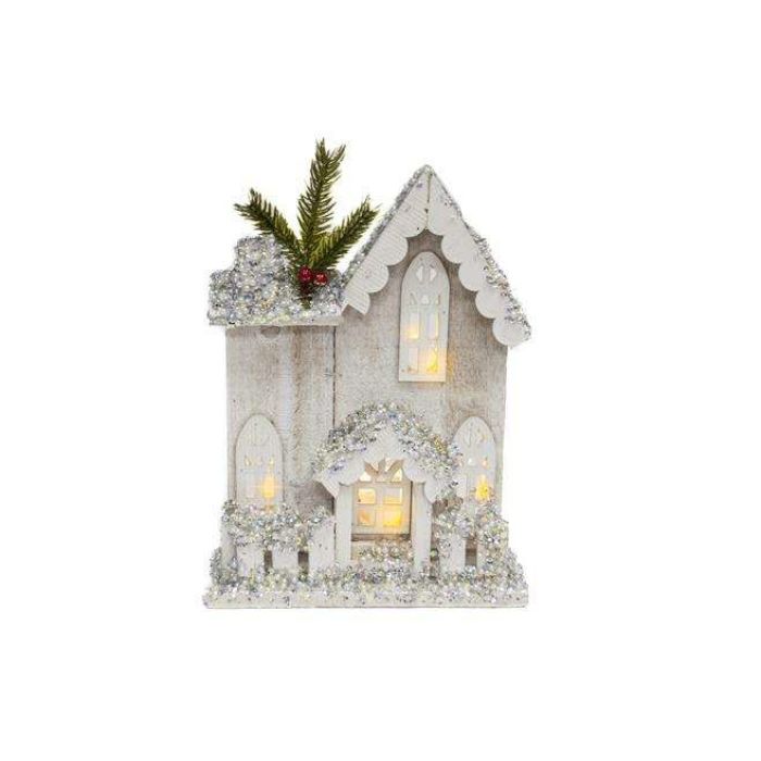 Maison DEL 7,8 po x 2,7 po x 10,6 po blanche avec feuillage vert sur le dessus