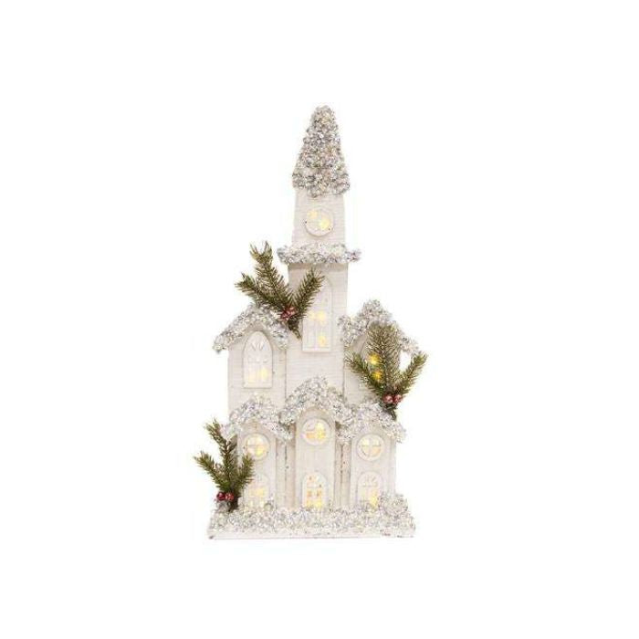 Église DEL 8,2 po x 3,2 po x 16,9 po blanche avec feuillage