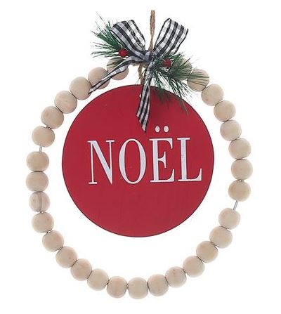 Plaque à suspendre de Noël 11 po avec billes de bois et boucle