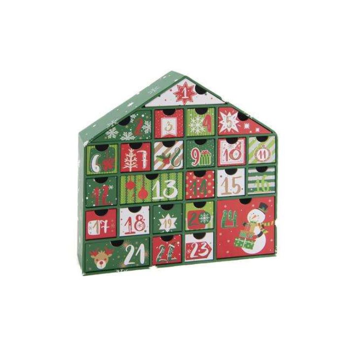 Calendrier de l'avent 9,45 po x 2 po x 9,45 po maison verte en bois