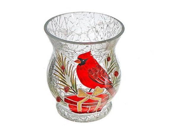 Bougeoir en verre craquelé cardinal